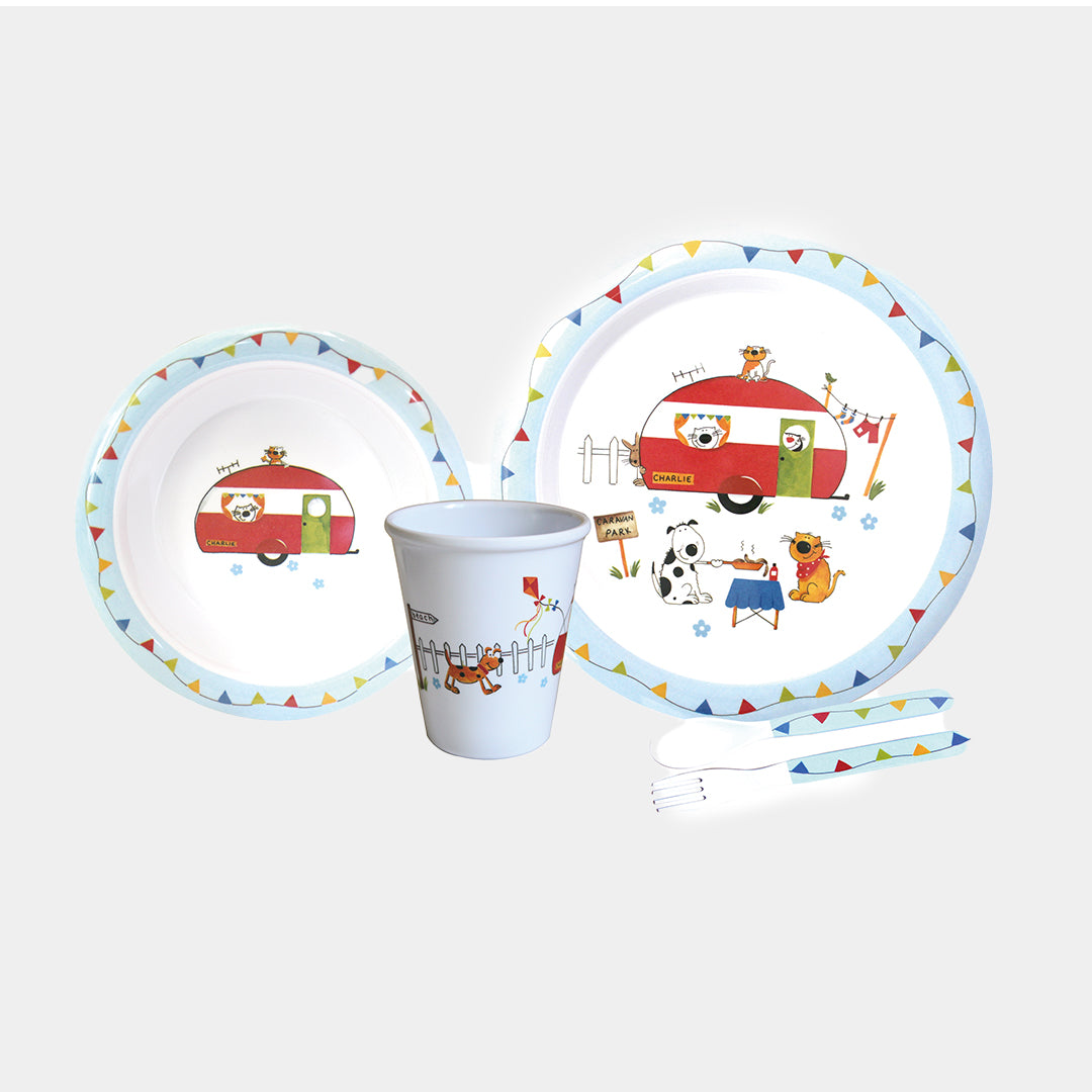 Ensemble de 5 pièces en mélamine Flamefield Charlie & Friends