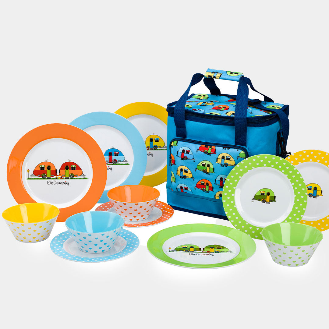 Ensemble de 13 pièces en mélamine Flamefield Love Caravaning